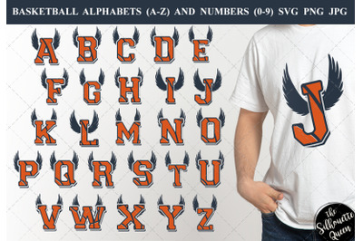 Basketball with wings Alphabet Number Silhouette Vector