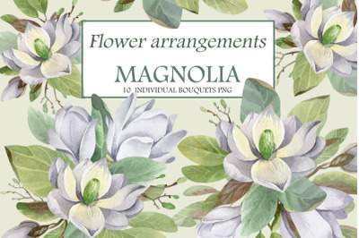 Watercolor magnolia flowers. Sublimation png.