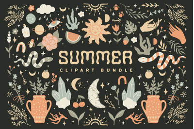 Summer Clipart Bundle + FONT