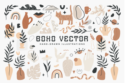 Boho Vector Illustrations + FONT