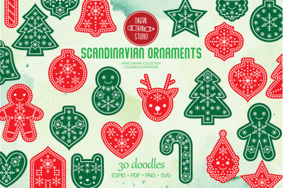 Scandinavian Holiday Ornaments | Christmas Tree, Star, Santa, Snowman
