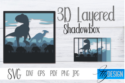 3D Layered  Shadowbox. Dinosaur SVG, Dino Lightbox SVG vol.5