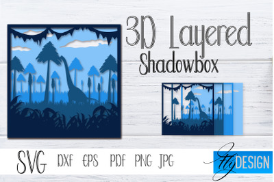 3D Layered Shadowbox. Dinosaur SVG, Dino Lightbox SVG vol.4