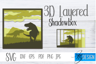 3D Layered  Shadowbox. Dinosaur SVG, Dino Lightbox SVG vol.3