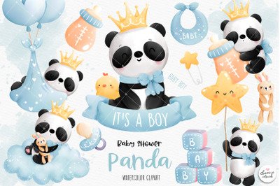 Baby boy panda clipart, baby boy clipart, baby shower panda clipart, b
