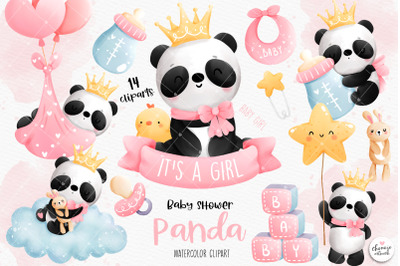 Baby girl panda clipart, baby girl clipart, baby shower panda clipart,