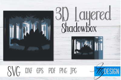 3D Layered Shadowbox. Dinosaur SVG, Dino Lightbox SVG vol.2