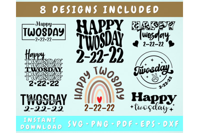 Happy Twosday SVG Bundle, 8 Designs, Twosday PNG, Twosday Cut Files