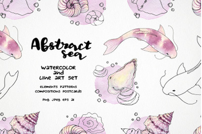 watercolor abstract sea clipart, koi fish png, goldfish digital paper