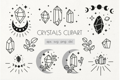 Crystals clipart in Bohemian style.