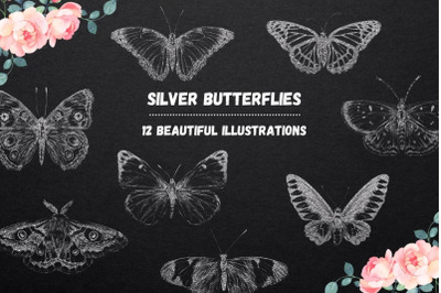 Silver Glitter Butterflies