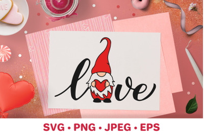 Love gnome. Valentines day design. Valentine lettering