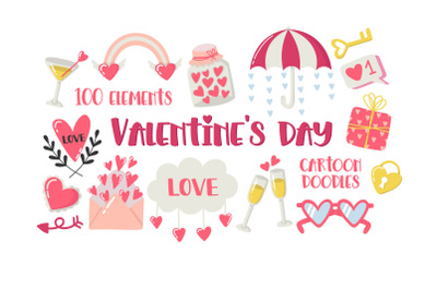 Valentine&#039;s Day doodles set