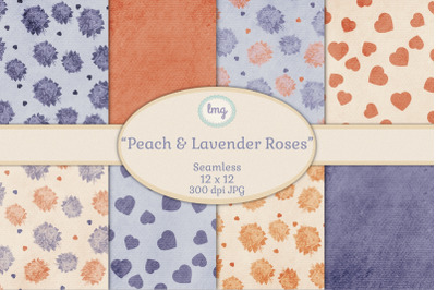 Peach and Lavender Roses Seamless Patterns
