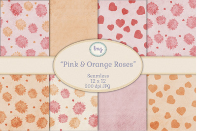 Pink and Orange Rose Hearts Patterns