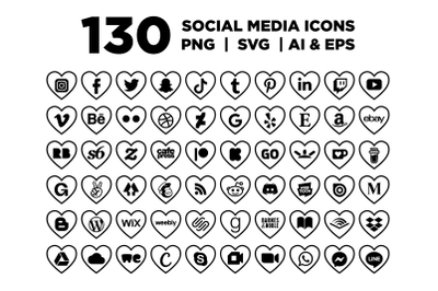 Heart Outline Social Media Icons Set