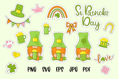 St Patricks Day Stickers Gnome. Stickers for St Patty day