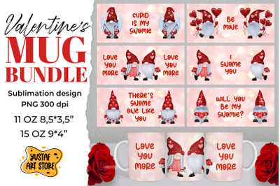 Valentines gnome sublimation mug bundle.6 design 11 oz,15 oz