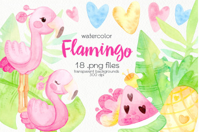 Watercolor Pink Flamingos Clipart