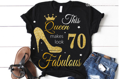 Queen Birthday 70 Svg, Gold glitter 70 Birthday svg, 70 Birthday clipa