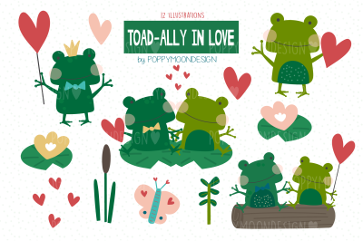 Toad-ally in love clipart set
