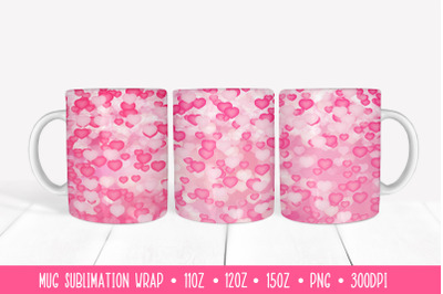 Valentines Day Mug Sublimation. Pink White Hearts Mug Wrap