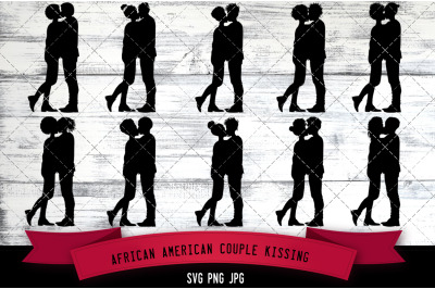 African American  Couple Kissing Silhouette Vector