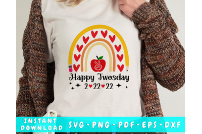 Happy Twosday Teacher SVG&2C; Twosday Rainbow SVG Cut File