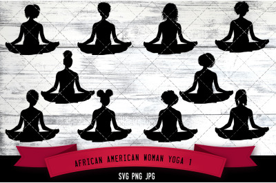 African American  Woman Yoga 1 Silhouette Vector