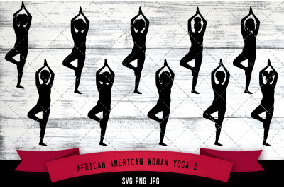 African American  Woman Yoga 2 Silhouette Vector