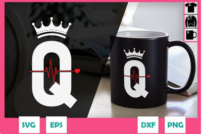 Q - Queen Heartbeat for Couple Valentine