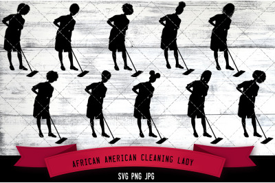 African American Cleaning Lady Silhouette Vector