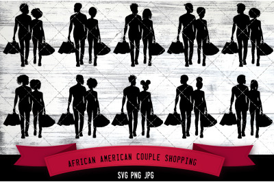 African American Couple Shopping Silhouette Vector