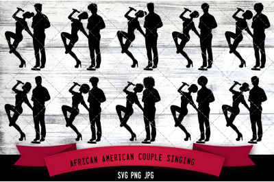 African American Couple Singing Silhouette Vector