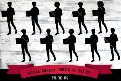 African American Courier Deliver Guy Silhouette Vector