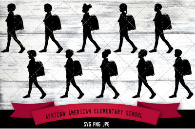 African American Elementary School Kid Student Silhouette Vector