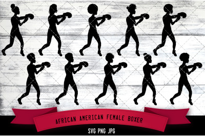 African American Female Boxer Silhouette Vector