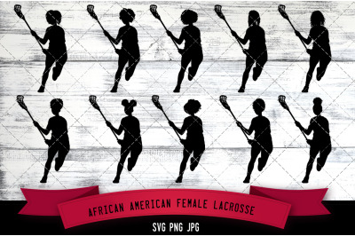 African American Female Lacrosse Player Silhouette Vector
