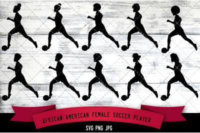 African American Female Soccer Player Silhouette Vector