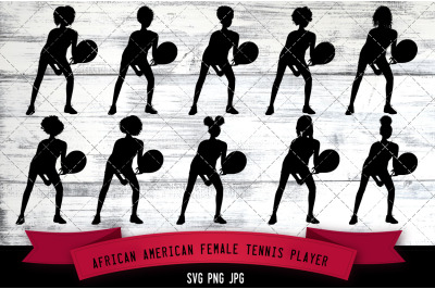 African American Female Tennis Player Silhouette Vector