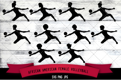 African American Female Volleyball Player Silhouette Vector