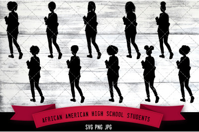 African American High School Students Silhouette Vector