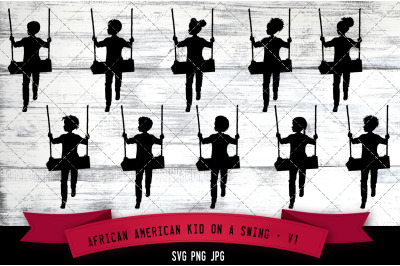 African American Kid on a swing - V1 Silhouette Vector