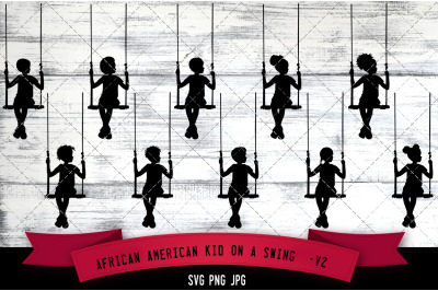 African American Kid on a swing  - V2 Silhouette Vector