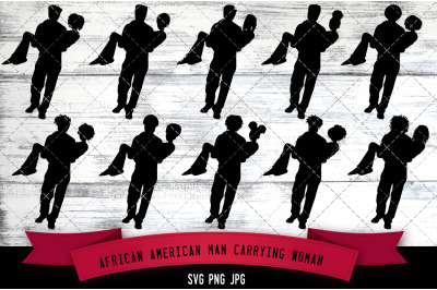 African American Man carrying Woman Silhouette Vector