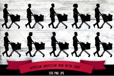 African American Man with Cart Silhouette Vector