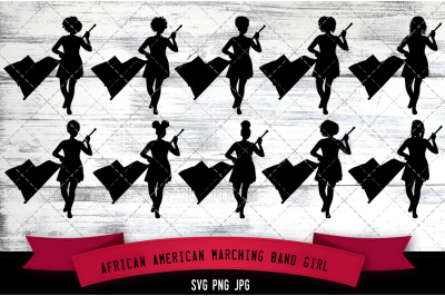 African American Marching Band Girl Silhouette Vector