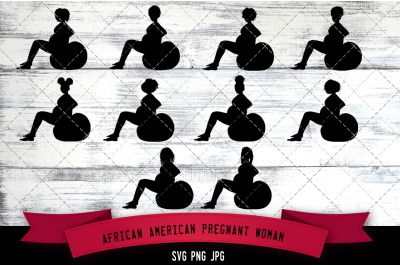 African American Pregnant Woman Exercising Silhouette Vector
