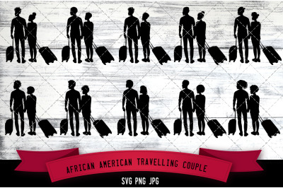 African American Travelling Couple Silhouette Vector