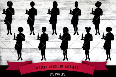 African American Waitress Silhouette Vector